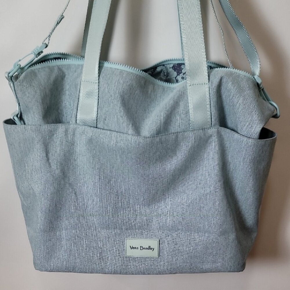 Vera Bradley Gray Recycled Cotton Commuter Tote Bag Adjustable Strap & Inner Poc - Picture 10 of 15